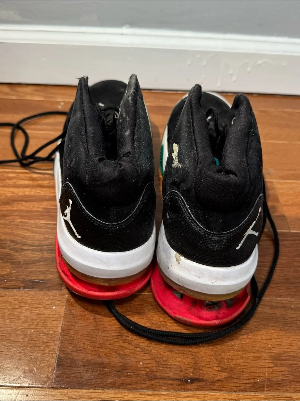 HEAVILY WORN Jordan Black High-Top Sneakers with Green and Red Outsoles